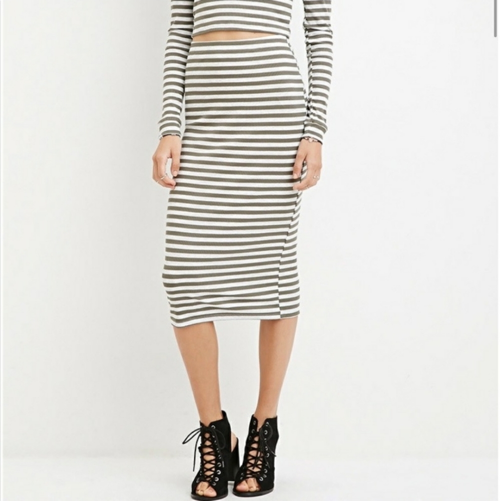 F21 Striped Bodycon Midi Skirt - Picture 1 of 2